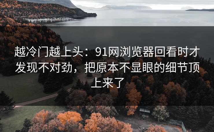 越冷门越上头：91网浏览器回看时才发现不对劲，把原本不显眼的细节顶上来了
