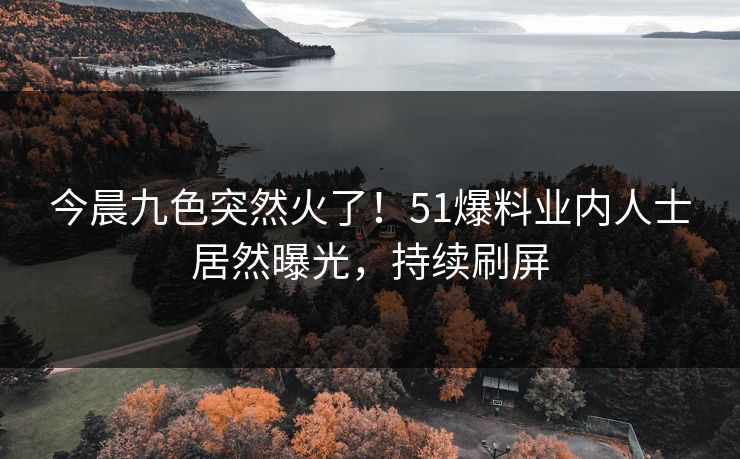 今晨九色突然火了！51爆料业内人士居然曝光，持续刷屏